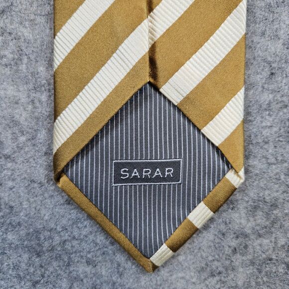 SARAR Necktie Gold & Beige Diagonal Stripes 100%‎ Silk 3.5"x60" Italian Styled - Picture 5 of 8